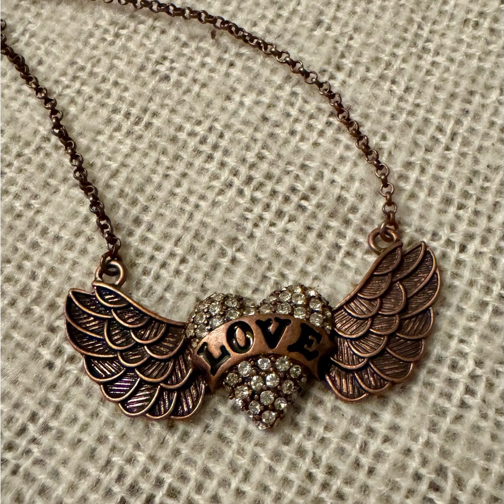 Baby Phat Winged Heart “LOVE” Necklace – Silver Tone